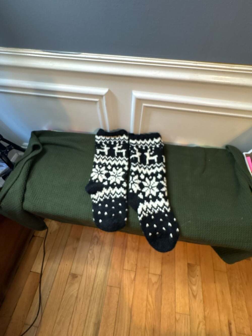 Black and White Reindeer and Snowflake Knit Christmas Stocking